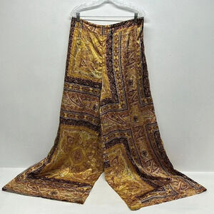 Printed Wide-Leg Palazzo Pants in Mustard Paisley